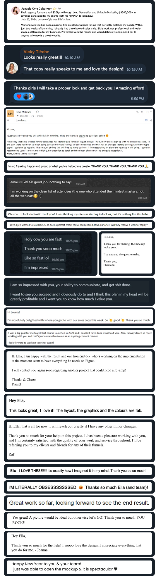 Screenshots of Testimonials