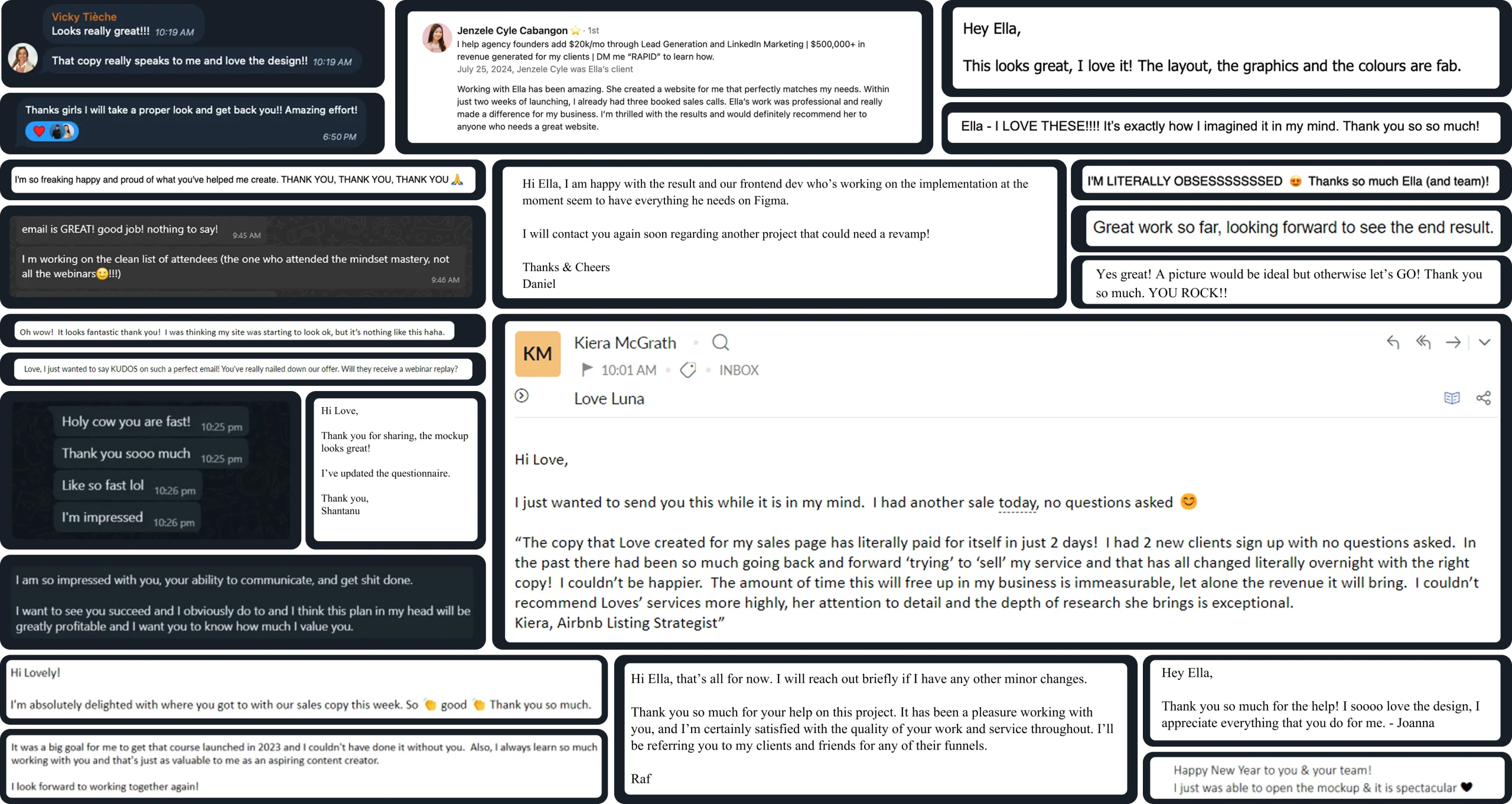 Screenshots of Testimonials
