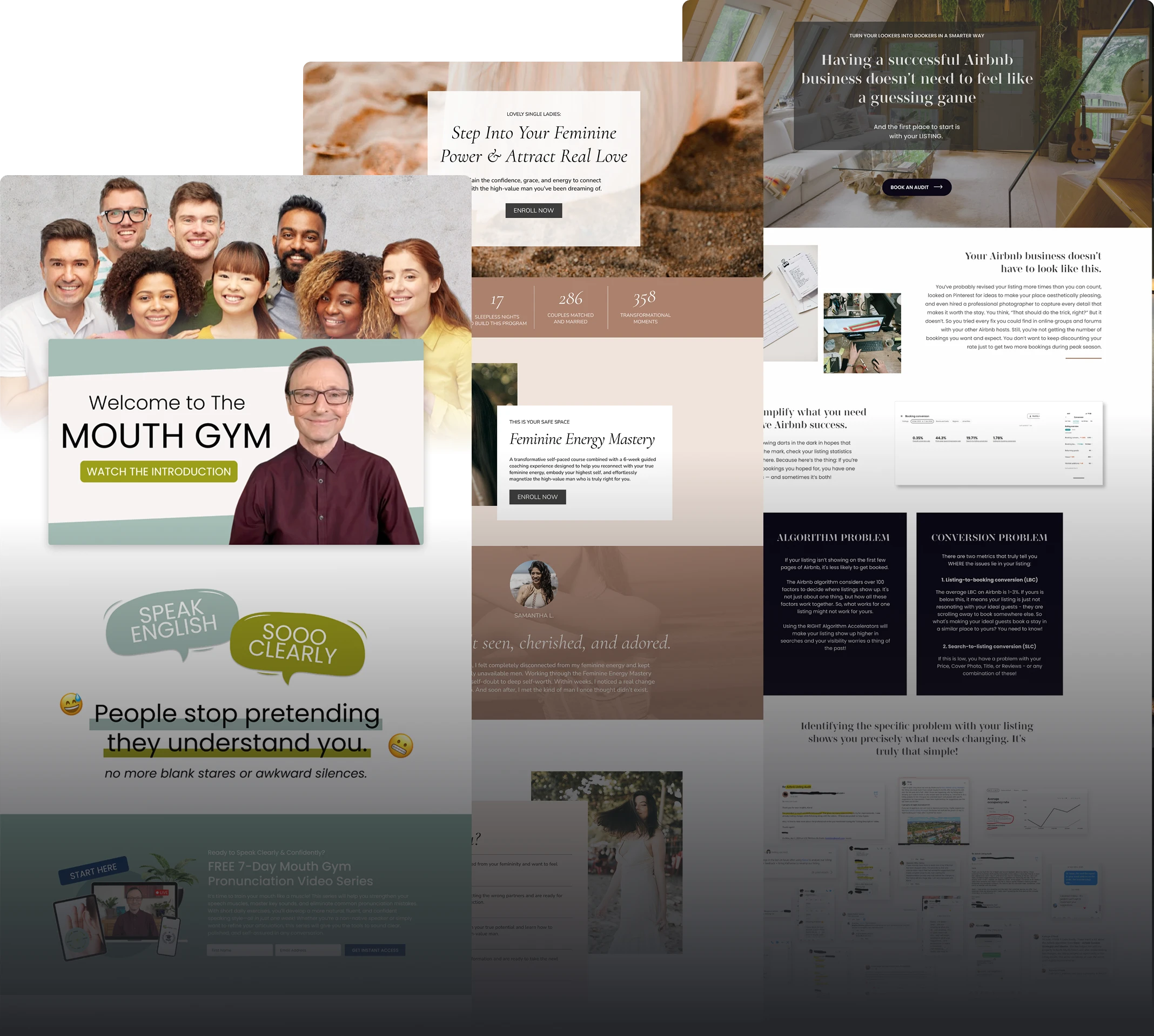 The Funnel Badass Designs showcasing: a friendly and inclusive vibe, beach and rustic vibe, and clean and minimalist vibe
